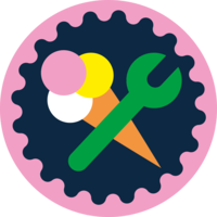 Logo des Makers Lab, welches ein sich kreuzendes Eis mit einem Maulschlüssel eingebettet in einem Zahnrad darstellt.