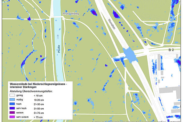 Ein Ausschnitt der Starkregengefahrenkarte Leipzig