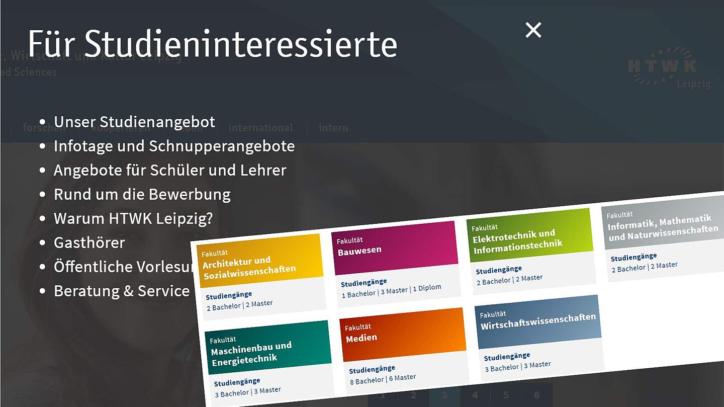 Screenshots aus der Metanavigation von www.htwk-leipzig.de