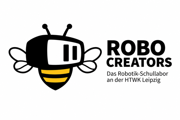 RoboCreators Logo Logo grafisch gezeichnete Biene und Schriftzug RoboCreatorsLogo in einem