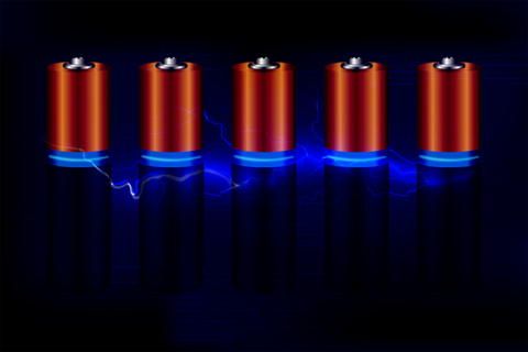 Batterien, dunkler Hintergrund, blaue Blitze hinter den Batterien/Verlinkung führt zur Projektwebsite