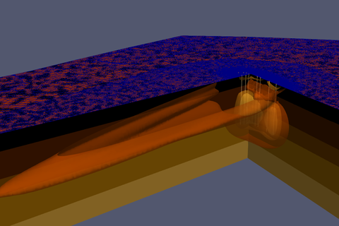 Computergenerierte Darstellung einer Langzeitsimulation über den thermischen Einfluss von Erdwärmesondensystemen