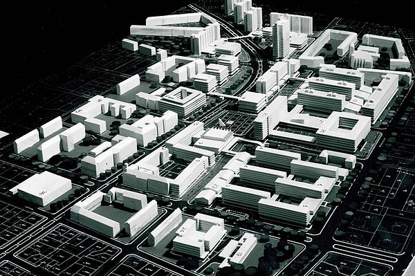 Schrägansicht des geplanten Hochschulareals (Quelle: HTWK Leipzig / Archiv) Schrägansicht des geplanten Hochschulareals von Norden