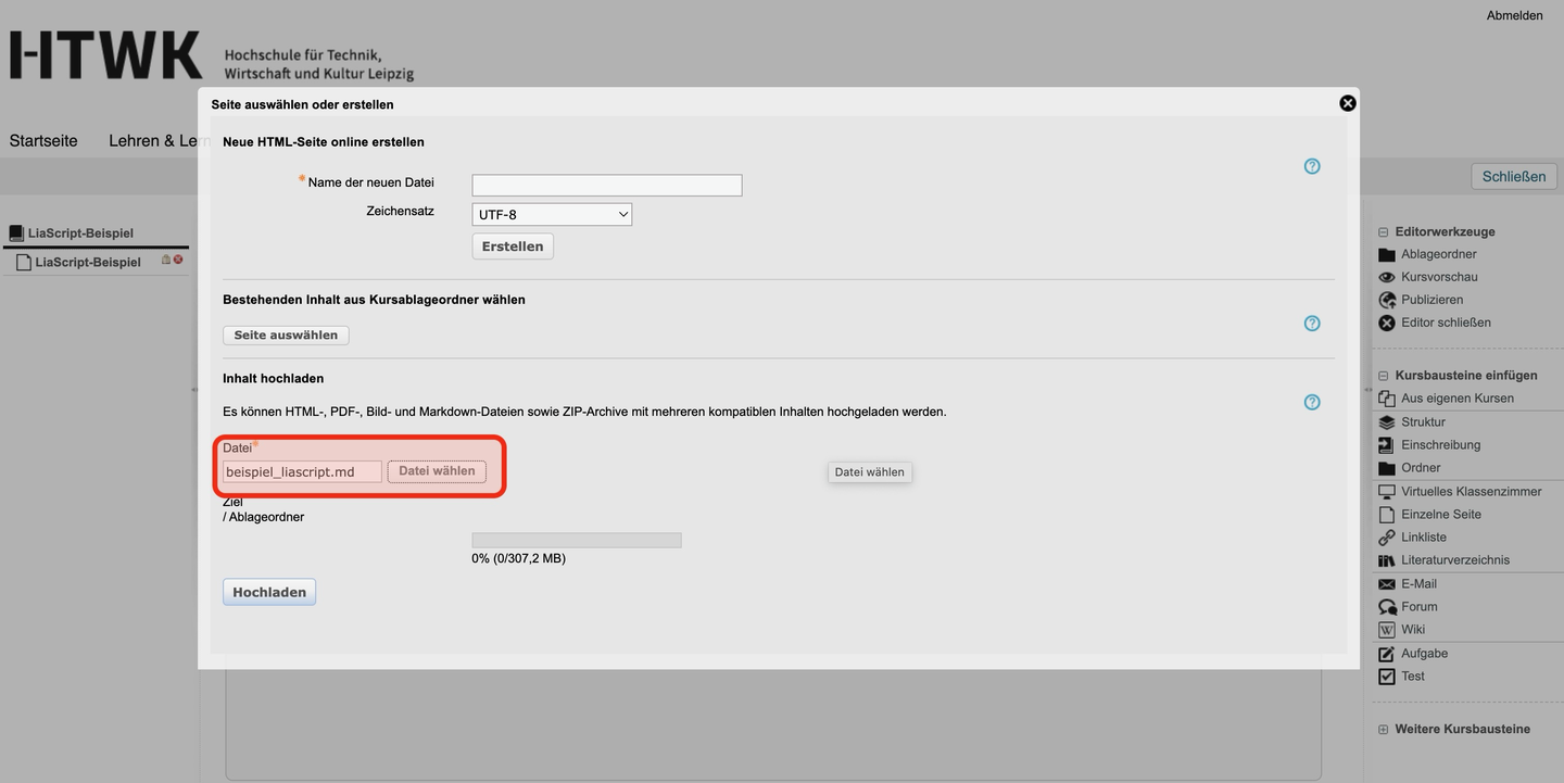 Screenshot Konfiguration "Einzelne Seite" in OPAL