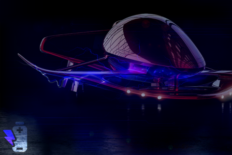 dunkler Hintergrund, futuristisches Flugzeugmodell, wirkt gläsern/Verlinkung führt zur Projektwebsite