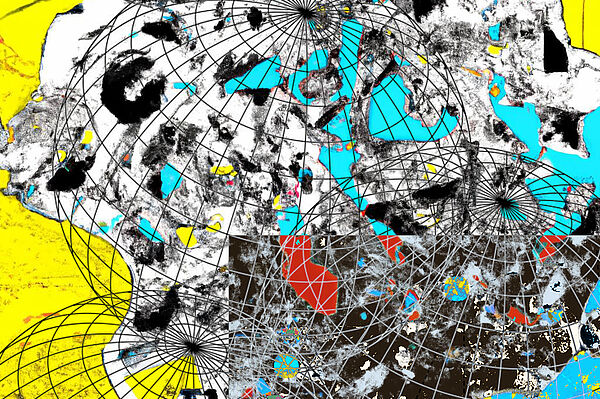 farbige Illustration mit mehreren Weltkugeln
