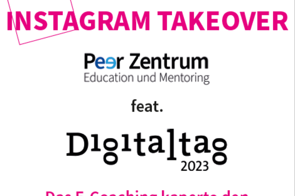 Das Bild zeigt einen Slide aus dem Instagram-Takeover des Peerzentrums. Auf dem Slide steht: Rückblick Instgram Takeover, das E-Coaching kapert den HTWK-Account!