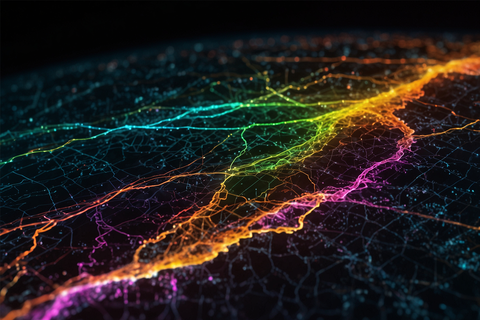 Weltkarte mit leuchtenden Verbindungen (KI-generiert)