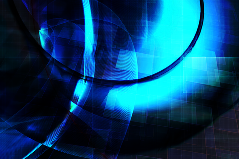 Abstraktes Bild mit schwarzem Hintergrund und blauen Spiralen