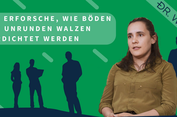Ein Portrait von Martin Weisbrich zusammen mit dem Zitat: „Ich erforsche, wie Böden mit unrunden Walzen verdichtet werden“