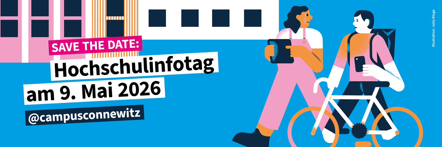 Grafisch-dekorativer Werbeslider für den Hochschulinformationstag der HTWK Leipzig am 09.05.2026