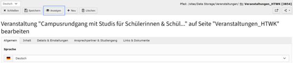 Screenshot: Button Veranstaltung anzeigen