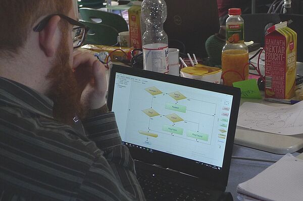 Rauchende Köpfe und Nervennahrung beim Leipzig Game Jam. (Hier ein Bild von 2018; Foto: Klaus Bastian/HTWK Leipzig)