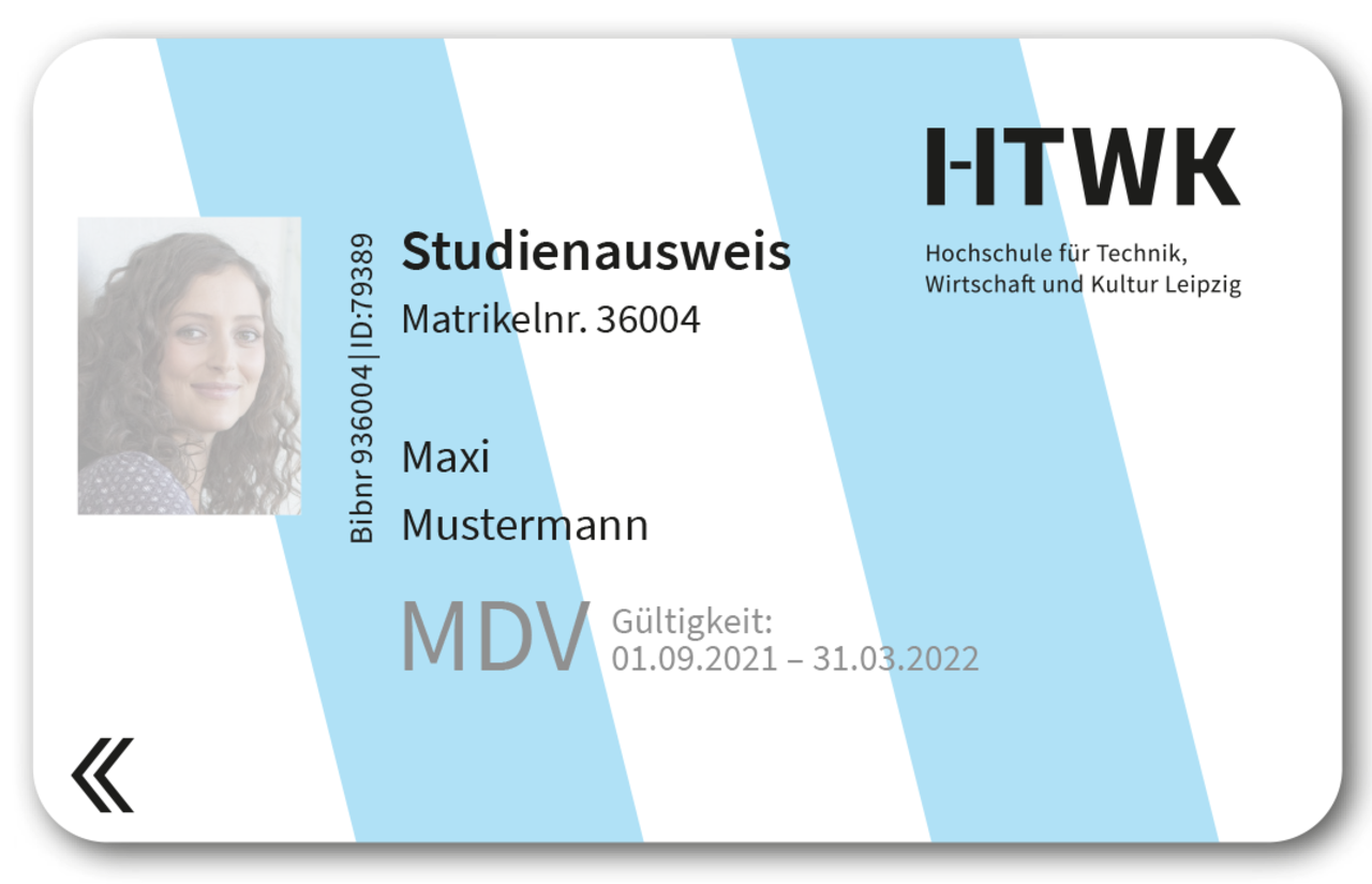 Musterbild des blau-weißen Studierendenausweises HTWK Card