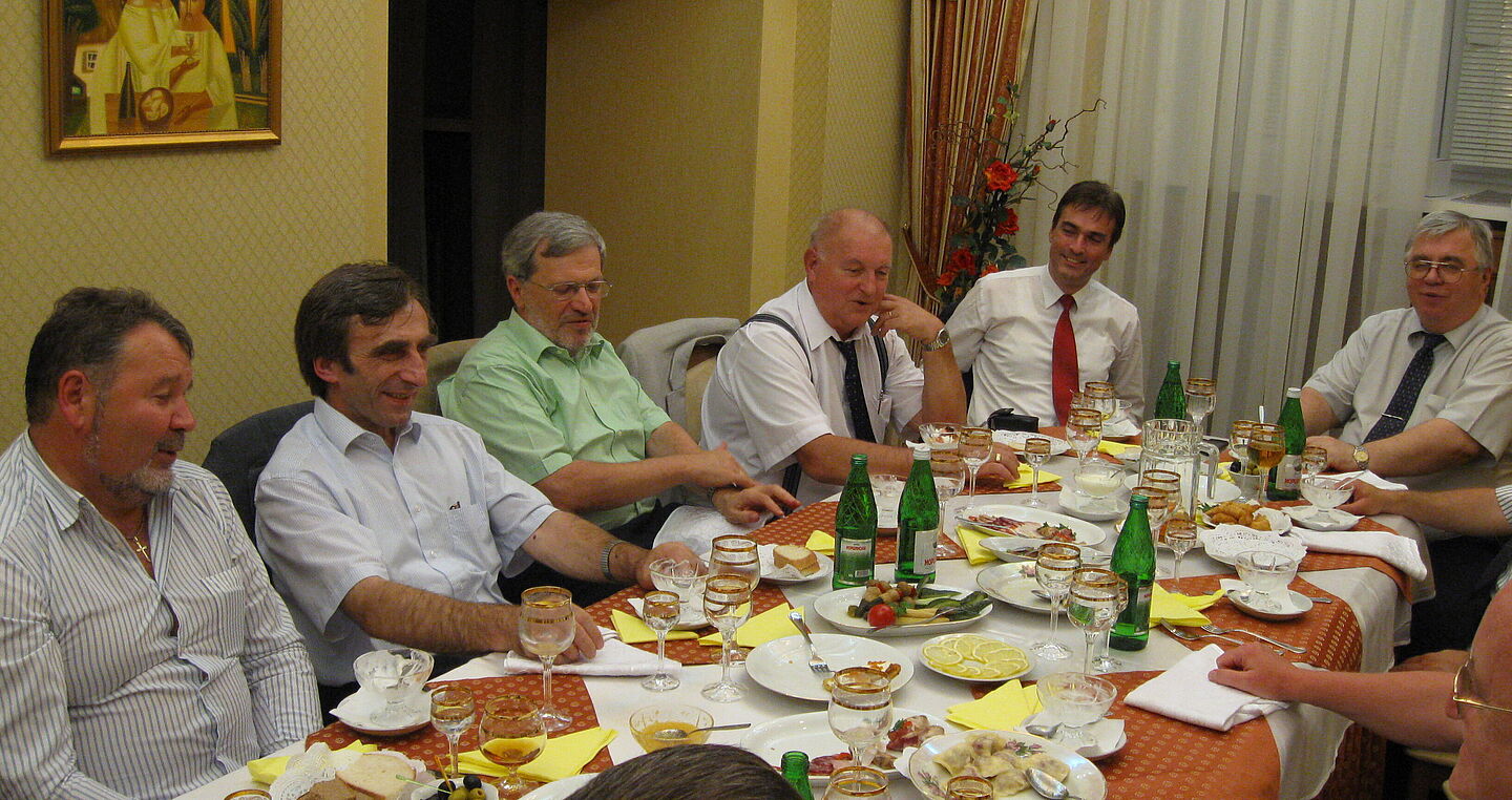 Herzlich willkommen: HTWK-Delegation und Gastgeber aus der Ukraine (Foto: Thomas Kudraß)