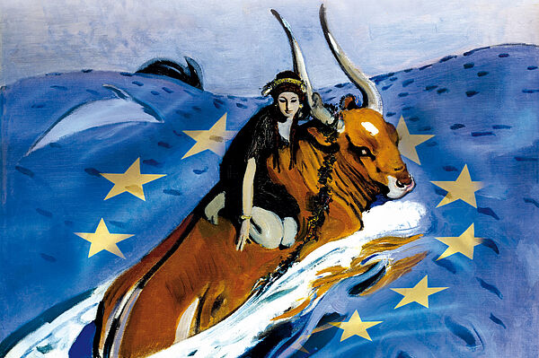 Europa und der Stier auf dem Meer/der Europaflagge
