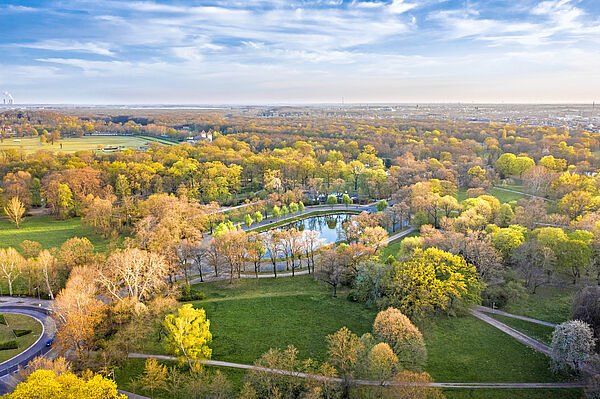 Eine herbstliche Aufnahme des Clara-Zetkin-Parks von oben