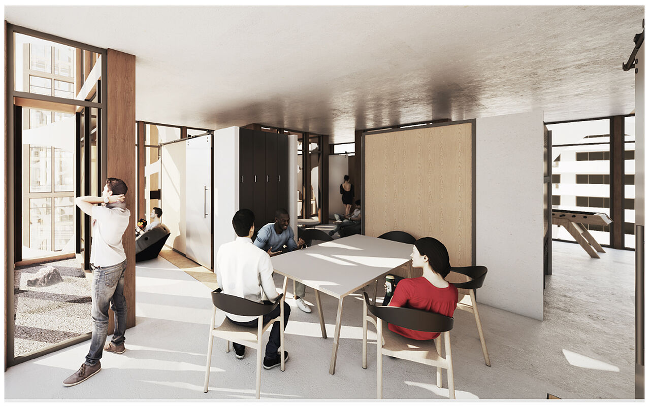 Entwurf für einen Hostel-Innenraum von Dennis Koehler und Norman Walla. (alle Rechte dort)
