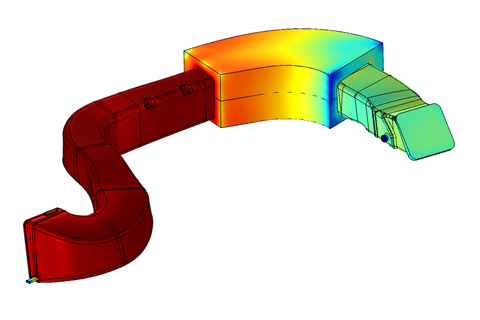 Farbcodiertes Simulationsbild eines additiven Schalldämpfers