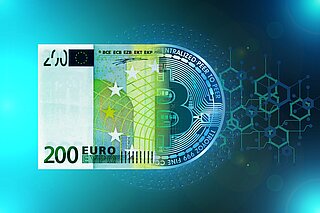 Euro banknote merges with the Bitcoin symbol