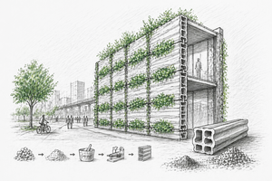 Grafik eines Gebäudes mit einer begrünten Fassade