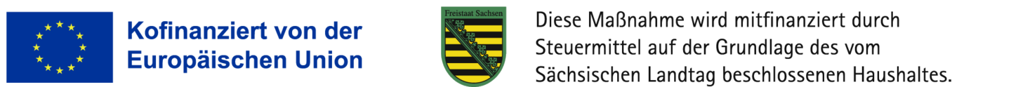 Zwei Logos: Logo Kofinanziert von der Europäischen Union und Logo Freistaat Sachsen