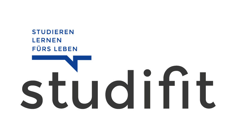 Logo Studifit Logo Studifit mit schwarz-blauer Schrift auf weißem Hintergrund.