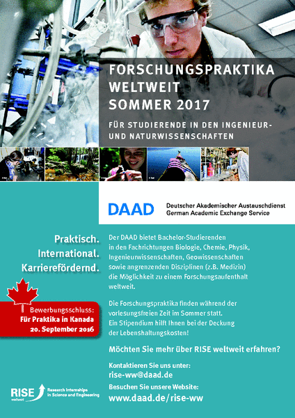 RISE-Stipendium für weltweite Forschungspraktika Sommer 2017