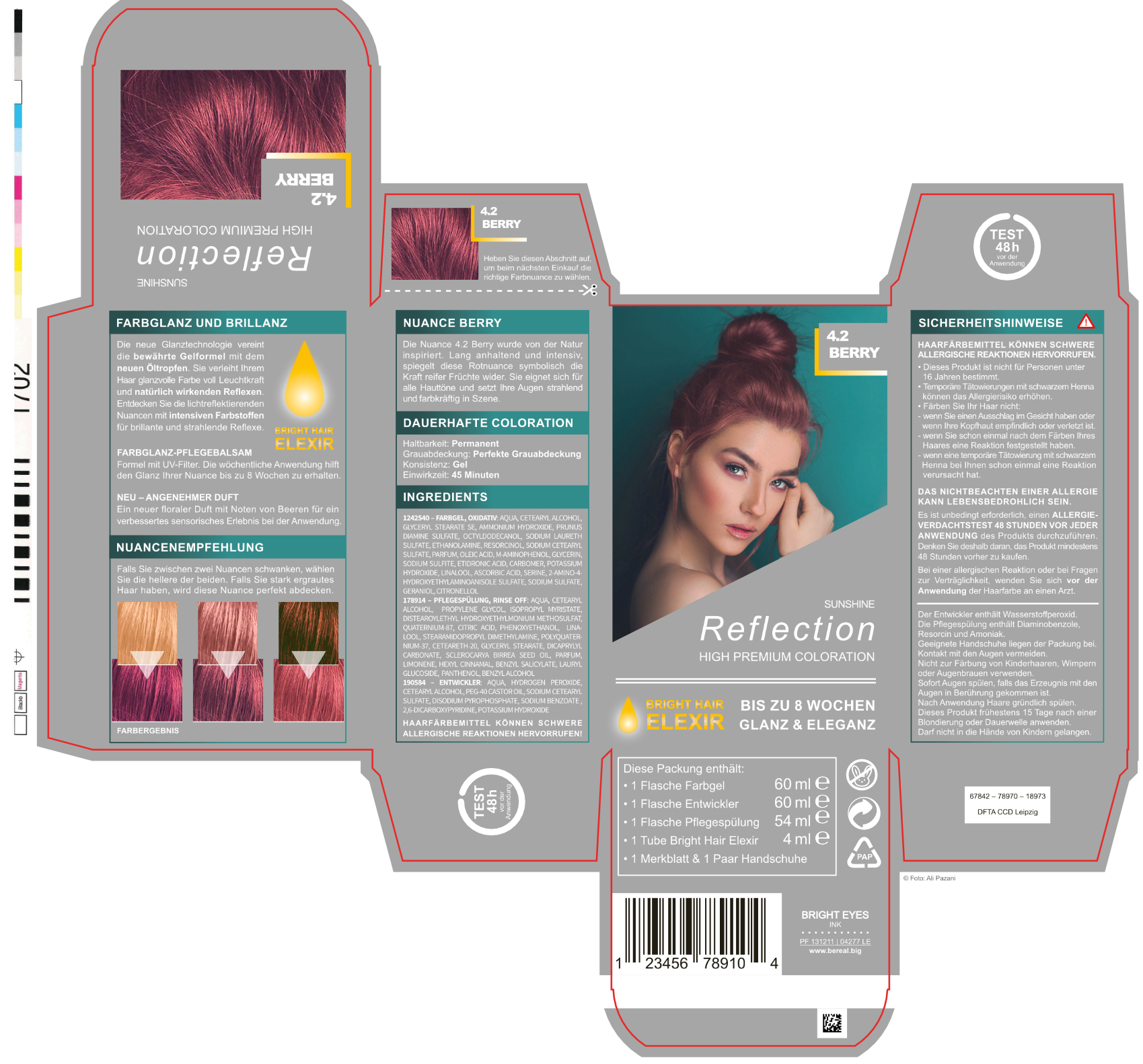 Druckvorlage einer Faltschachtel für Haartönungen