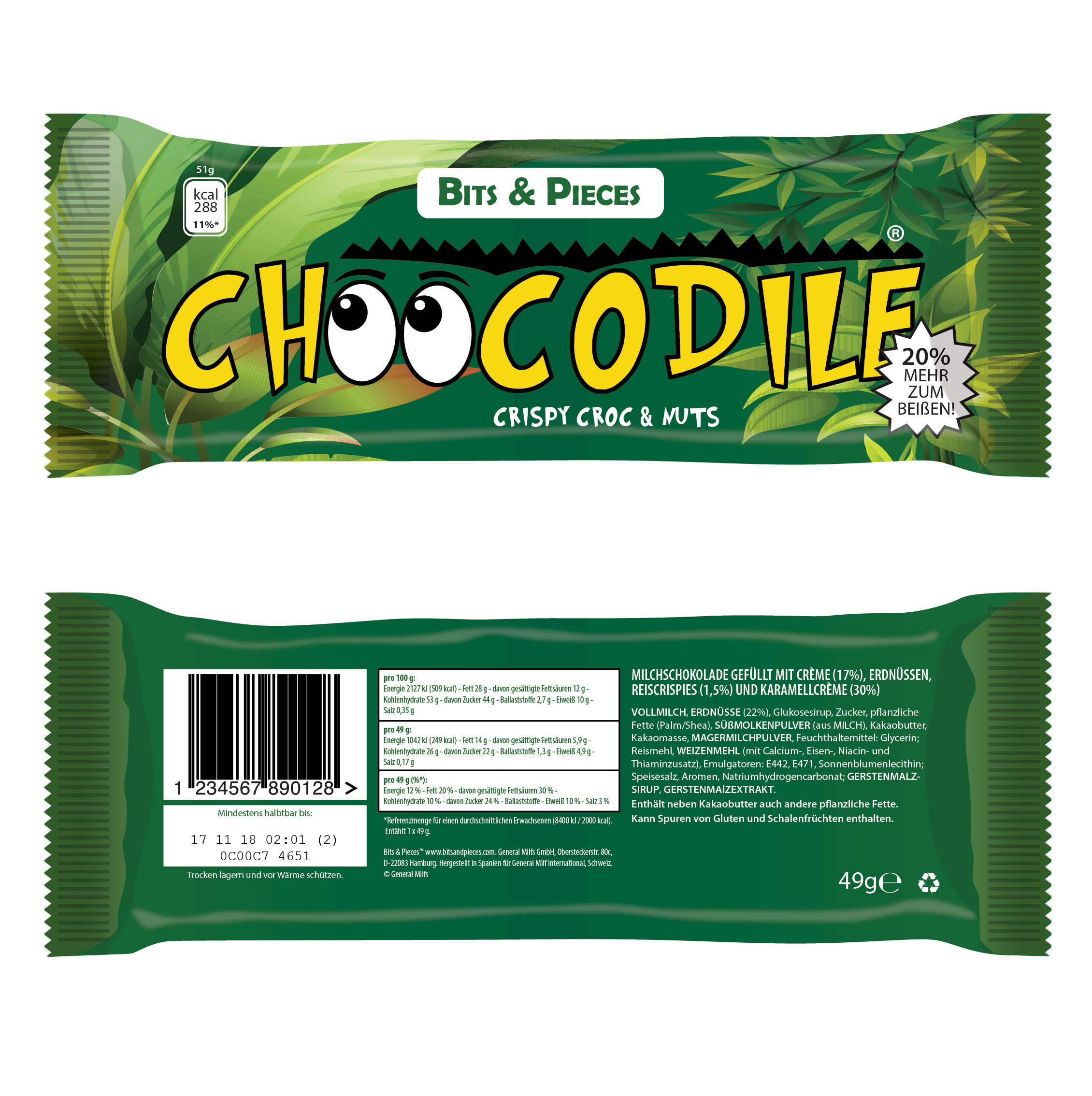 Schokoriegel Choocodile mit bunter Verpackung als Beispiel für die vielfältigen Themengebiete der Mediengestaltung.