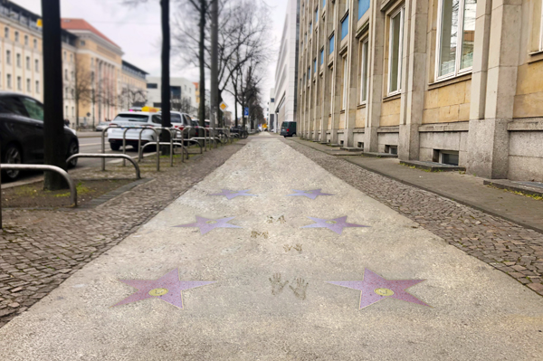 Gehweg mit eingelassenen Sternen (Bildmontage)