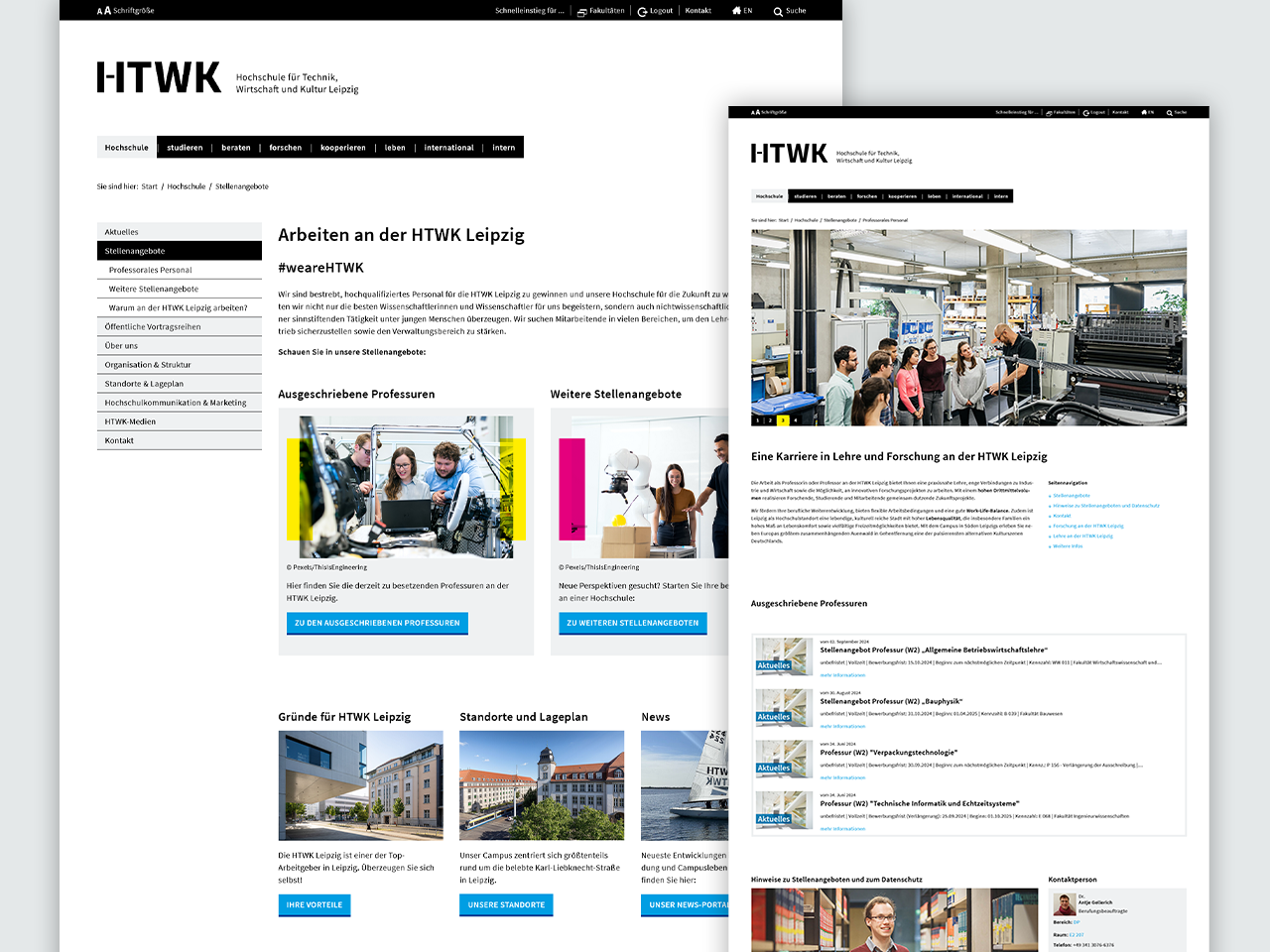 Screenshot der überarbeiteten Einstiegsseiten für Stellenangebote Screenshot der überarbeiteten Einstiegsseiten für Stellenangebote